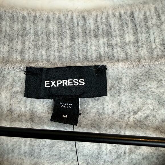 Express Gray Cozy Cable Knit Jewel Embellished Short Sleeve Cardigan Sweater M - Picture 10 of 11